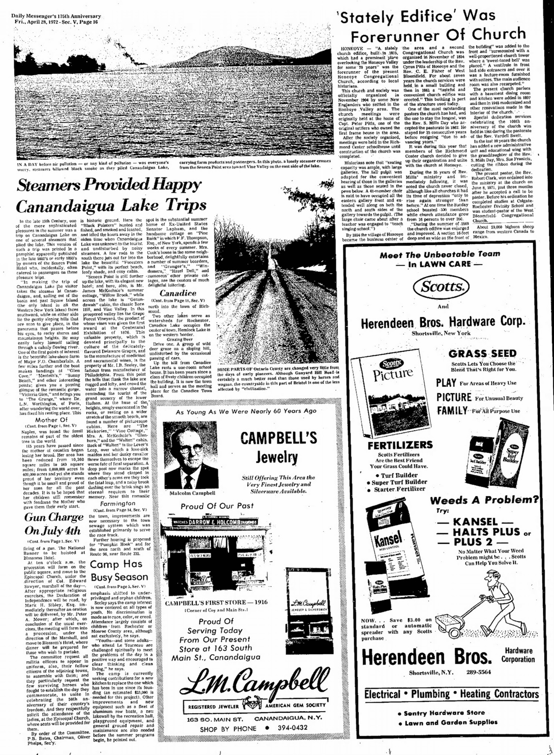 Historic newspaper page featuring L.M. Campbell advertising