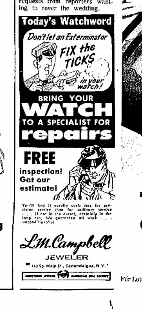 Watch repair inspection advertisement from L.M. Campbell