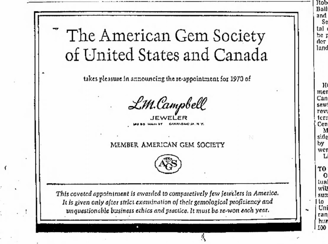 American Gem Society business material connected to L.M. Campbell
